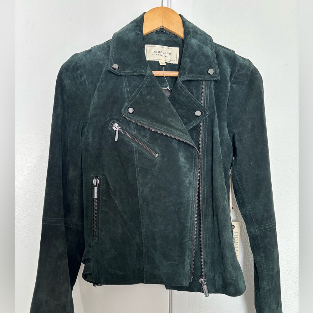 Bagatelle Women's Dark Green Suede Leather Jacket